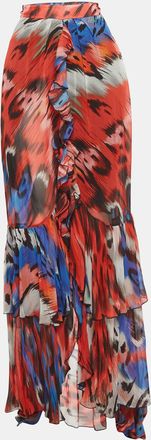 Just Cavalli Multicolour Abstract Print Crepe Ruffled Maxi Skirt