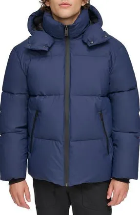 DKNY Rubberized Front Zip Puffer Jacket in Navy at Nordstrom Rack, Size Xx-Large