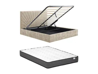 Vente-Unique Letto Contenitore 180 X 200 Cm Tessuto Testurizzato Beige + Materasso - Ribiola