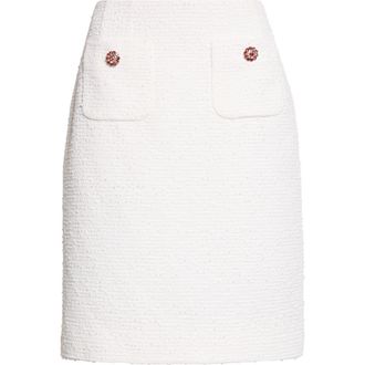 Dolce & Gabbana Jewel Button A-Line Rachel Tweed Skirt in W0001 Bianco Naturale at Nordstrom, Size 14 Us