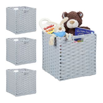 Relaxdays 4 Cajas De Almacenaje, Cestos Cuadrados Para El Ba&ntilde;o O Habitaci&oacute;n Infantil, Efecto Trenzado, 31 X 32 X 30 Cm, Gris