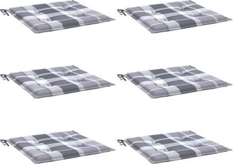 vidaXL Cojines De Silla De Jard&iacute;n 6 Uds Tela A Cuadros Gris 40x40x3 Cm Vidaxl