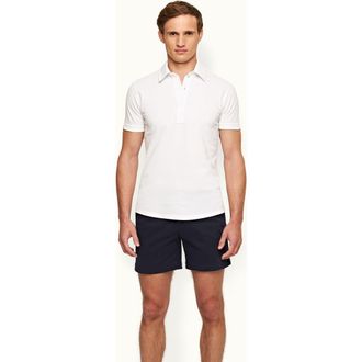 Orlebar Brown Sebastian Pique Tailored Fit Pique Polo Shirt in White at Nordstrom, Size Xxx-Large