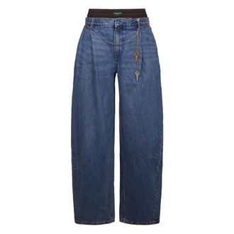 Alexander Wang Loose Fit Jeans, female, Blue, W26, Oversized Pleated Jeans with Chain Belt