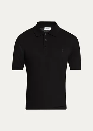 Saint Laurent Mens Cotton Pique Cassandre Polo Shirt