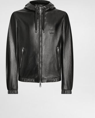 Dolce & Gabbana Leather Jacket With Hood And Branded Tag - Man Coats And Jackets Black Leather 44