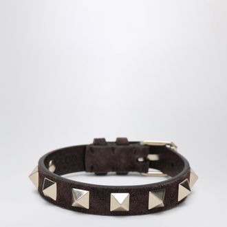 Valentino Garavani Bracciale Rockstud in pelle scamosciata marrone ebano