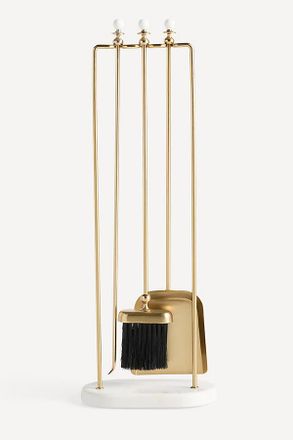 Anthropologie Amara Brass & Marble Fireplace Tool Set