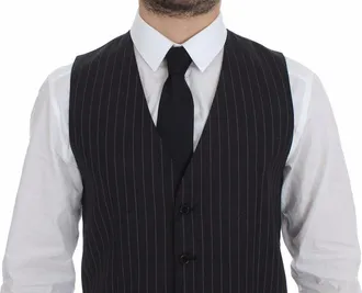 Dolce & Gabbana Gray Striped Wool Logo Vest Gilet Mens Weste