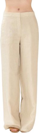 Max Mara Tapioca Broeken - Dames - Wijde Broeken - Beige - L - Linnen - Broeken