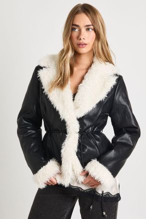 Boohoo Womens Faux Leather Belted Aviator - Black - Size 14 UK