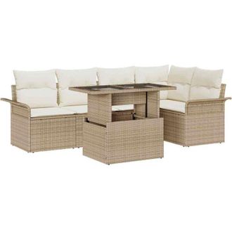 vidaXL Vidaxl - Conjunto De Sof&aacute; De Jard&iacute;n Con Coj&iacute;n 6 Pcs Beige Polirat&aacute;n