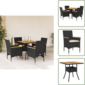 vidaXL The Living Store Set Pranzo da Giardino 5 pz con Cuscini Nero Polyrattan Acacia - Tavolo da giardino
