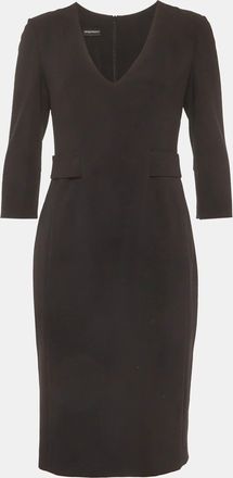 Emporio Armani Black Stretch Crepe V Neck Sheath Midi Dress