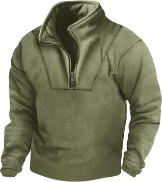 Generic Fleece Pullover Men | Half Zip Military Sweatshirt | Tactical Fleece Jackets Outdoor Combat Pullover Tops Polo Neck Long Sleeve Sweatshirts Windproof 