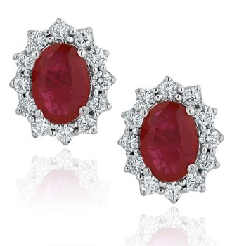 The Diamond Store Ruby and Lab Diamond Cluster Earrings 7 x 5mm in 18K White Gold