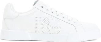 Dolce & Gabbana Schoenen, Dames, Wit, 41 EU, Witte leren sneakers met geperforeerd ontwerp