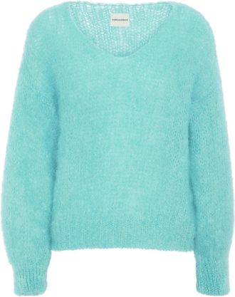 Americandreams Milana LS Mohair Knit - Dames - V-hals truien - Blauw - M - Wol - Truien & Vesten