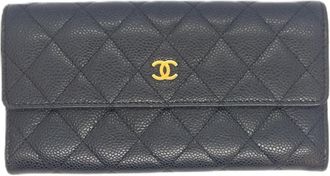 Chanel Black Grained Calfskin Long Wallet (Bi-Fold) (Pre-Owned)