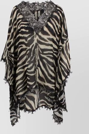 Ermanno Scervino short kaftan zebra pattern sheer lace