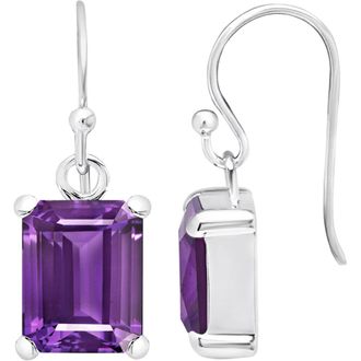 MAX + STONE Sterling Silver Emerald Cut Gemstone Drop Earring