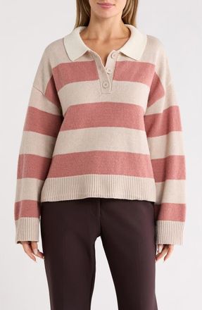 Sanctuary Stripe Rugby Polo Sweater in Pearl Mauve Scone at Nordstrom Rack, Size X-Large