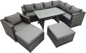 Fimous Fimous Rattan garden furniture Patio Furniture Sets with Dining Table Chair 2 Big Stools Dark Grey Mixed