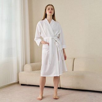 OEM Bata De Mujer De Tejido Gofrado Con Bolsillos, Modelo De Largo Medio, Transpirable Y Suave, Pijama/ropa De Estar Por Casa, Azul, Talla Xxxl
