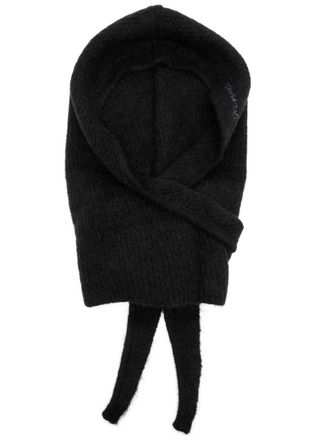 Ganni Logo-embroidered Brushed Wool-blend Balaclava - Black - One Size