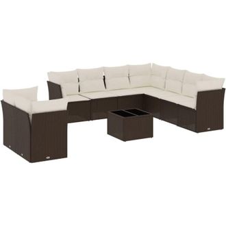 vidaXL Set De Sof&aacute;s De Jard&iacute;n 10 Pzas Y Cojines Rat&aacute;n Sint&eacute;tico Marr&oacute;n Vidaxl