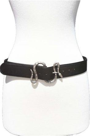 Raina Thin Snake Buckle Leather Belt in Black at Nordstrom, Size Small