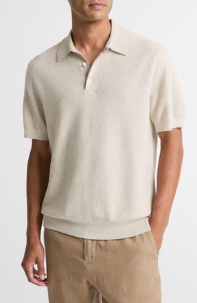 Vince Geometric Jacquard Polo Sweater in Mineral/classic Crea at Nordstrom, Size Xx-Large