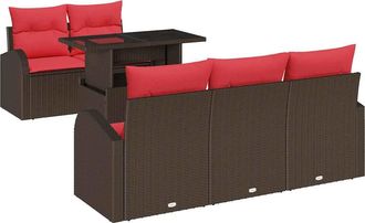 vidaXL Conjunto De Sof&aacute; De Jard&iacute;n 6 Uds. Marr&oacute;n Rattan De Poli&eacute;ster Vidaxl