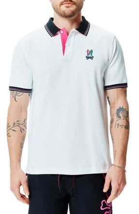 Psycho Bunny Nate Tipped Pima Cotton Piqu&eacute; Polo in White at Nordstrom, Size 4