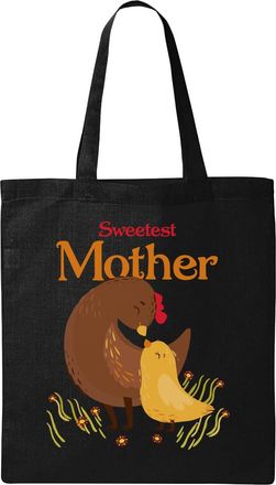 Generic Sweetest Mother Cute Chicken Sketch Natural Ecological Cotton Tote Bag Black