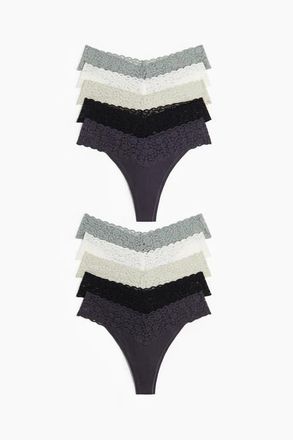 H&M 10-pack Lace Thong Briefs in Dark Gray/gray-Green at Nordstrom, Size X-Large