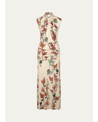 Johanna Ortiz Hibiscus Compass Crisscross Ruched Ankle Dress