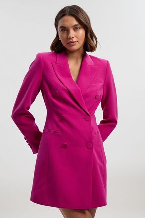 Karen Millen Womens Petite Polished Tailored Double Breasted Blazer Mini Dress - Fuchsia - Size 14 UK