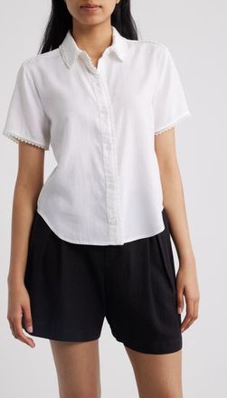 Cloth & Stone Picot Trim Short Sleeve Button-Up Shirt in White at Nordstrom, Size X-Large