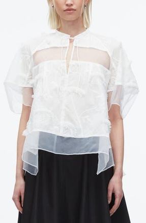 3.1 Phillip Lim Chiffon & Embroidery Flounce Shirt in White at Nordstrom Rack, Size X-Small