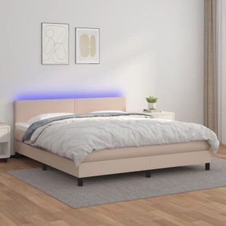vidaXL Vidaxl - Cama Box Spring Colch&oacute;n Led Cuero Sint&eacute;tico Capuchino 160x200cm