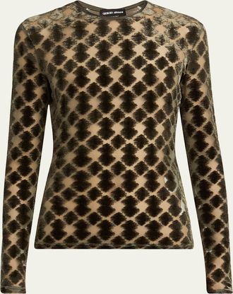 Giorgio Armani Velvet Jersey Jacquard Long-Sleeve Top