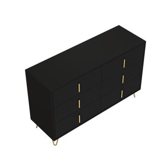 STILVORA Aparador Con 6 Cajones Y Patas Met&aacute;licas, Frente Ondulado, Estilo Moderno, En Tablero De Part&iacute;culas, 120&times;40&times;77 Cm, Negro Dorado