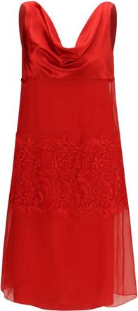 Ferragamo Red Lace Cowl Neck Midi Dress