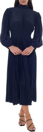 OLEG CASSINI Pleated Long Sleeve Maxi Dress in Dark Navy at Nordstrom Rack, Size X-Large