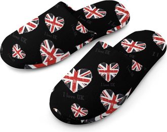 Generic I Love UK Flannel Mens Slip-on Slippers Winter Warm House Shoes with Rubber Sole for Home Hotel