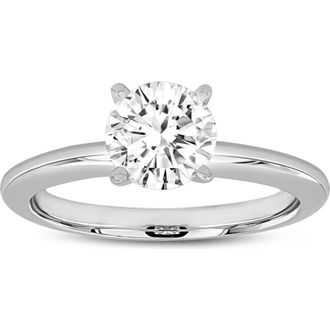 LuvMyJewelry 14K White Gold Round Cut Lab Grown Diamond Solitaire Engagement Ring - 1.06 ctw at Nordstrom, Size 6.5