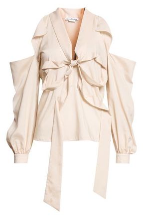 Acne Studios Senny Bow Fluid Cold Shoulder Top in Light Beige at Nordstrom, Size 10 Us