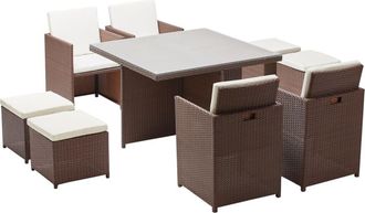Concept Usine Sal&oacute;n de jard&iacute;n encastrable 8 plazas resina trenzada marr&oacute;n/blanco
