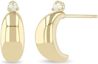Zo&euml; Chicco 14K Gold Thin Pearl Hoop Earrings in 14K Yellow Gold /White Pearl at Nordstrom